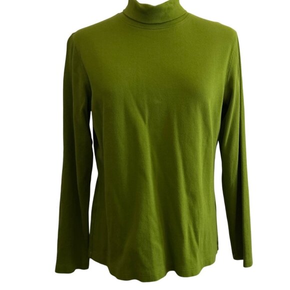 Lands End Green Long Sleeve Mock Turtleneck Top M 100% Cotton Womens Casual Wear - Picture 1 of 6
